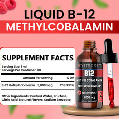 Pour action on VITBOOST Raspberry B-12 drops illustrating easy dosing.