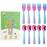 VITEVER rainbow toddler utensils with ergonomic handles for easy grasp.