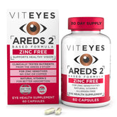 Viteyes AREDS2 Zinc Free bottle front shows a convenient daily eye vitamin.