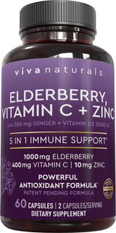 Viva Naturals elderberry bottle close-up highlighting high-potency elderberry for daily wellness