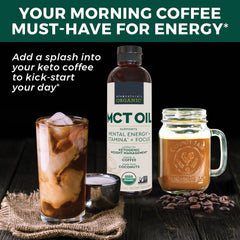 Viva Naturals MCT Oil pour demonstrates quick addition to coffee or smoothies.