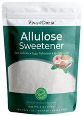 Viva Doria Allulose Sweetener bottle on kitchen counter for sugar-free cooking