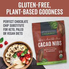 Viva Naturals cacao nibs used in baking as vegan chocolate chips substitute