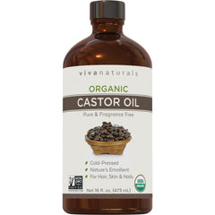 Viva Naturals Castor Oil bottle closeup for premium skin and hair care.
