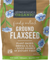 Viva Naturals ground flaxseed jar front showing premium organic flax for daily fiber.