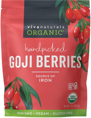 Viva Naturals organic goji berries in a bowl for a tasty, chewy snack.