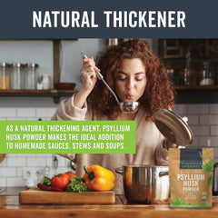 Viva Naturals psyllium husk powder whisked into a smoothie for creaminess