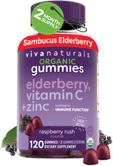 Viva Naturals Sambucus elderberry gummies bottle front for daily immune support.