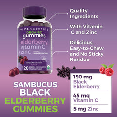 Viva Naturals Sambucus Gummies label highlights USDA Organic certification.