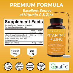 Viva Naturals capsules close-up showing high-potency vitamin C and zinc.