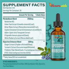 Vivaravida Berberine HCl Drops pour with two vegan drops daily