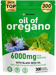 Vivcmin oregano oil softgels bottle showing high-potency blend for daily immune and digestive support