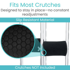 Vive crutch pads install quickly with secure hook-and-loop straps.