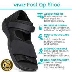 Vive post op shoe adjustable straps for right foot secure fit.