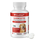 VivaElixir Quercetin and Bromelain dog tablets front label for skin support.