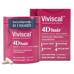 Viviscal 4D bottle shown for daily use to support fuller hair