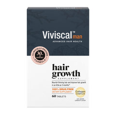 Viviscal Man bottle with capsules for daily hair growth support.