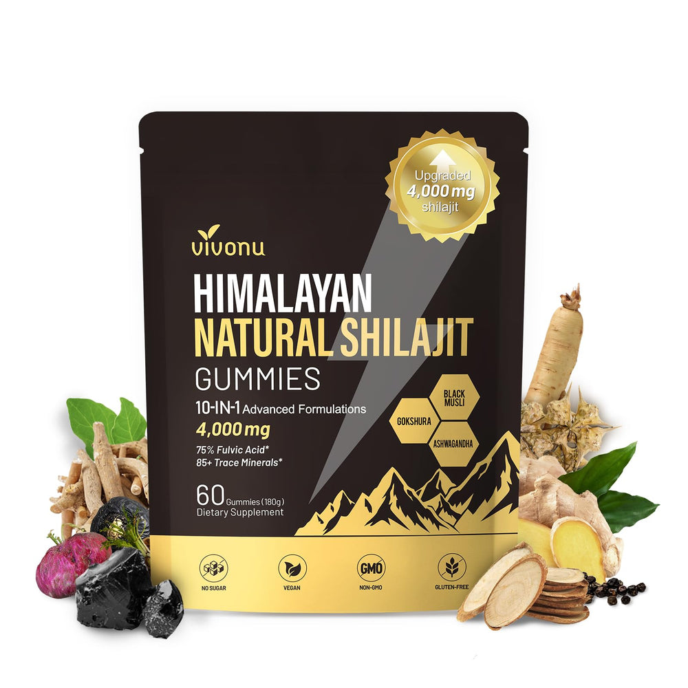 VivoNu Himalayan Shilajit Gummies pack shows on-the-go vitality support.