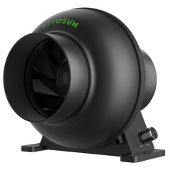 VIVOSUN M4 inline duct fan front view showing compact design and quiet operation.