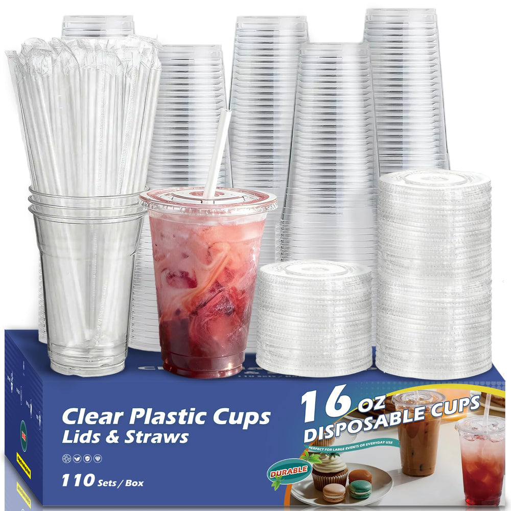Voatree 110 pack cups with lids and straws for large events