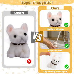 Vodolo Pure White Taba Dog squishy on desk during meeting for subtle stress-relief during work