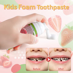 VOGSIG Kids Foam Toothpaste application on brush shows easy foam application.