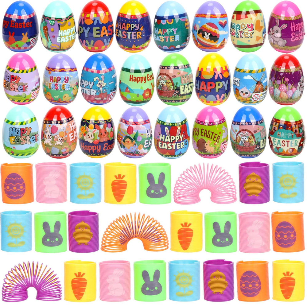 VOMAOK 24-pack Easter eggs with coil springs for Easter egg hunts.
