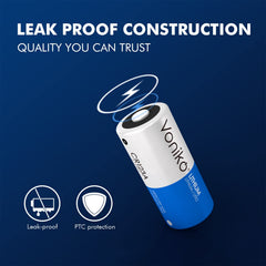 Voniko CR123A batteries side view ready for everyday high-drain devices.