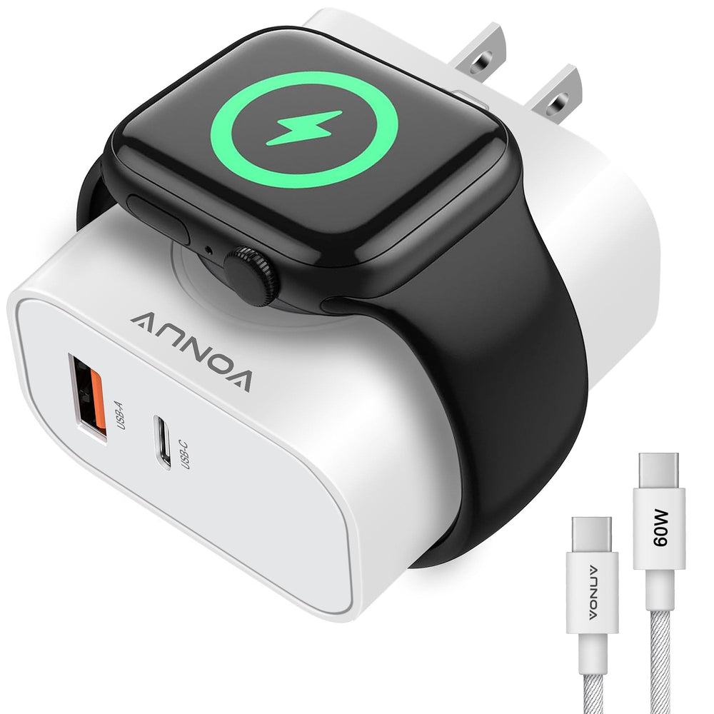 VONUV 3-in-1 adapter with Apple Watch magnetic pad for clutter-free charging on the go