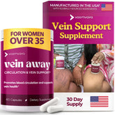 VoomVaya Vein Away capsules bottle view supports leg circulation daily.