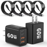 Vortella 2-pack 60W USB-C charger blocks in front view powering devices quickly.
