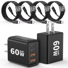 Vortella 2-pack 60W USB-C charger blocks in front view powering devices quickly.
