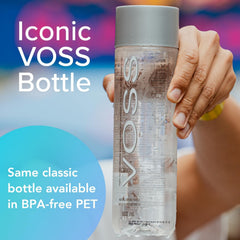 VOSS 24-pack water bottle collection on display emphasizes reliable hydration.