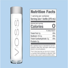 VOSS glass bottle pouring water for a clean, crisp hydration.