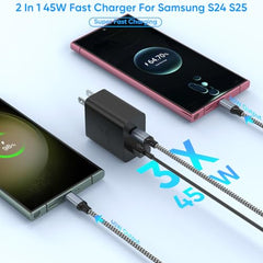 VOWSVOWS 45W charger back view showing safety features and indicators.