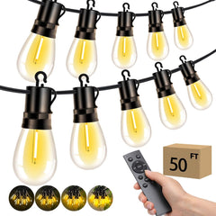 VOZUJI outdoor string lights 50ft glow for cozy backyard dining.