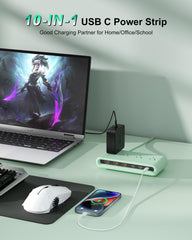 VPSUN power strip USB-C ports close-up highlighting high-speed PD20W charging capability.