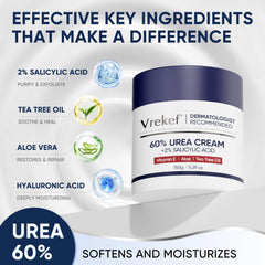 VREKEF Urea Cream 60% foot-softening close-up for cracked heels relief