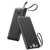 VRURC portable charger with built-in cables powering devices on the go