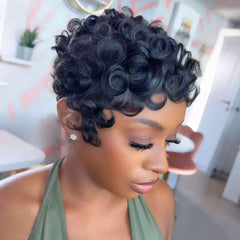 VRZ Pixie Cut Wig Brazilian curly side view showing layered texture
