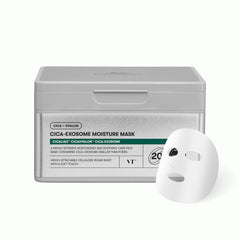 VT COSMETICS Cica-Exosome Mask application shows soothing hydration for calm skin.