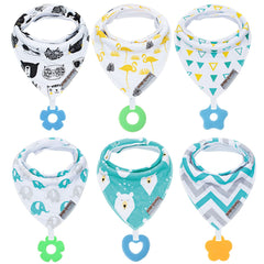 Vuminbox baby bandana bib front view with teether for drool absorption