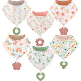 Vuminbox muslin baby bibs with teether, front view, absorbent and soft for teething sessions.