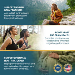 Vykee Nutrition Folic Acid label graphic highlights vegan and gluten-free features.