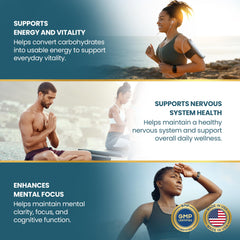 Vykee Nutrition Vitamin B1 packaging emphasizing purity and GMP production