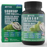Vyxion Soursop 20-in-1 bottle front highlights the complete herbal formula for daily wellness