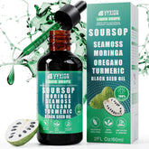 Vyxion Soursop Bitters bottle label shows vegan, non-GMO formula for daily wellness