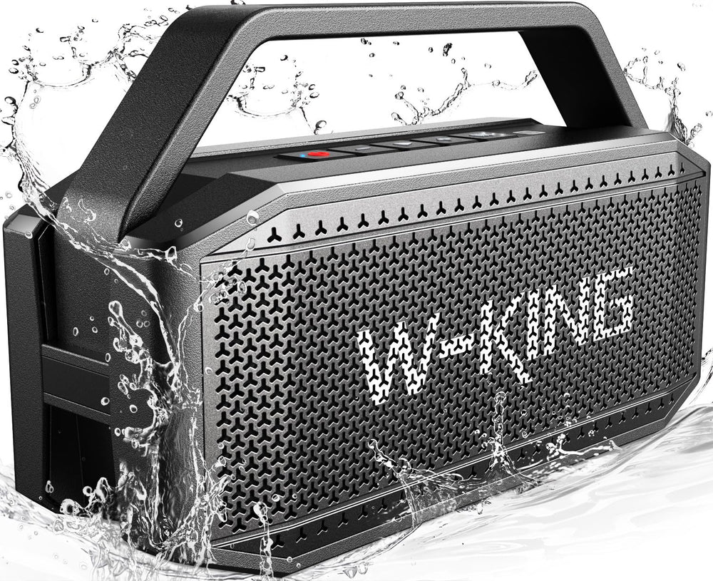W-KING loud Bluetooth speaker front view showing immersive sound