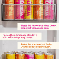 Waay Sparkling Clear Protein Drink can beside glass to show fizz.