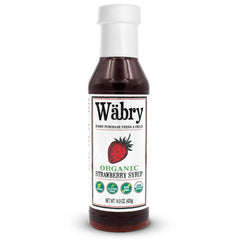 Wabry Strawberry Syrup bottle pour highlighting organic flavor for drinks and desserts